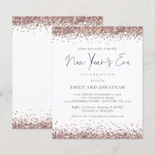 Budget Rose Gold Glitter New Years Eve Party Invit