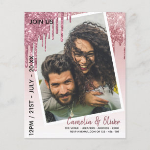 BUDGET Rose Gold Glitter PHOTO Save Date Wedding Flyer