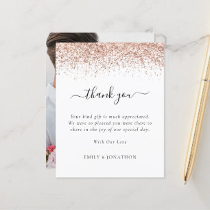 Budget Rose Gold Glitter Photo Wedding Thank You