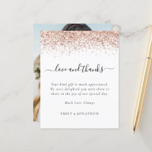 Budget Rose Gold Glitter Photo Wedding Thanks