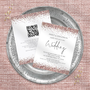 Budget Rose Gold Glitter QR Code Wedding Invite