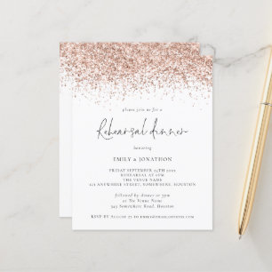 Budget Rose Gold Glitter Rehearsal Dinner Invite