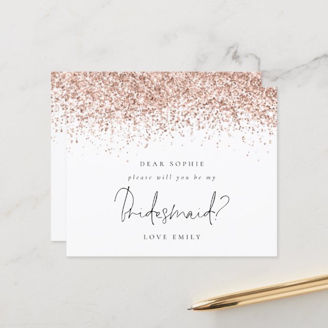 Budget Rose Gold Glitter Script Bridesmaid Request (Front/Back In Situ)