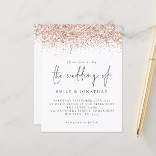 Budget Rose Gold Glitter Script Wedding Invite