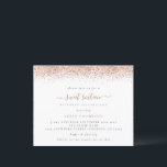 Budget Rose Gold Glitter Sweet 16 Party Invitation<br><div class="desc">Budget Rose Gold Glitter Sweet 16 Party Invitation. A budget price SMALLER 4.5” x 5.6” alternative. Available in a SEMI GLOSS 110 lb CARD STOCK which is the default option (recommended for invitations, similar to the thickness of a postcard), OR a SATIN FINISH 80 lb THINNER PAPER STOCK (ideal for...</div>
