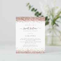 Budget Rose Gold Glitter Sweet Sixteen Invitation