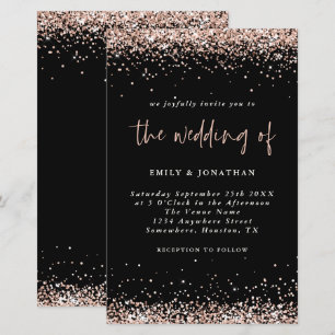 Budget Rose Gold Glitter Wedding Black Invitation