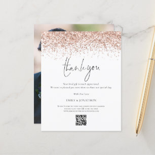 Budget Rose Gold Glitter Wedding QR Code Thank You