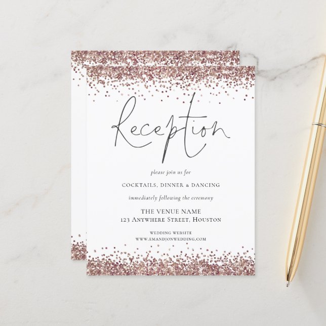 Budget Rose Gold Glitter Wedding Reception Encl (Front/Back In Situ)