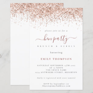 Budget Rose Gold Glitter White Hen Party Invite