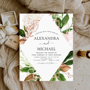 Budget Rose Gold Greenery Wedding Invitations