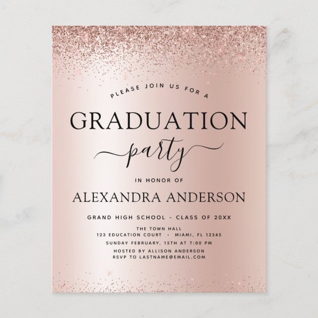 Budget Rose Gold Pink 2023 Graduation Glitter Flyer (Front)