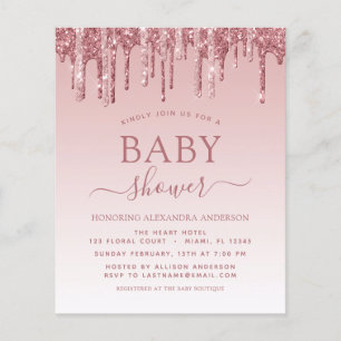 Budget Rose Gold Pink Sparkle Glitter Baby Shower Flyer