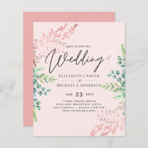 BUDGET Rose Gold Sage Eucalyptus Greenery Invites