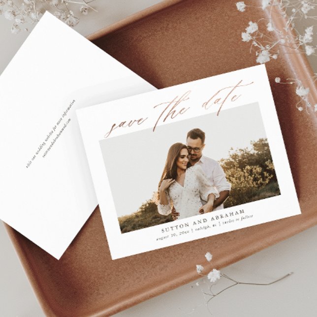 Budget Rose Gold Script Photo Save the Date (Creator Uploaded)