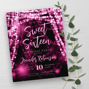 Budget Rose Gold String Lights Sweet 16 Invite Flyer