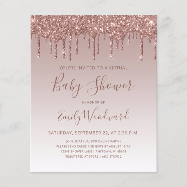Budget Rose Gold Virtual Baby Shower Invitation (Front)