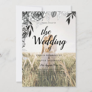 Budget Rose noir PHOTO OVERLAY Mariage Invitation