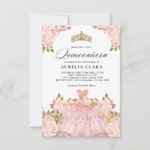 BUDGET Rosegold Pink Dress Floral 15th Quinceañera Card