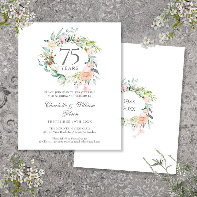Budget Roses Garland 75th Anniversary Invitation (Budget Roses Garland 75th Anniversary Invitation)