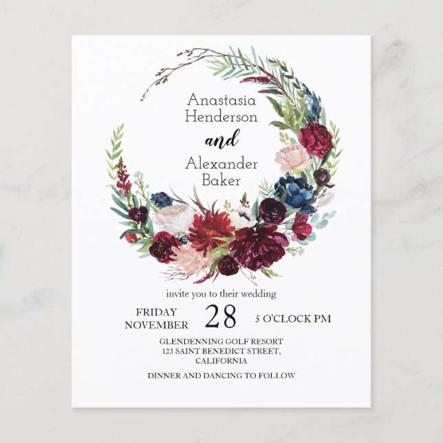 Budget/Roses - Wedding Invitation. Flyer (Front)