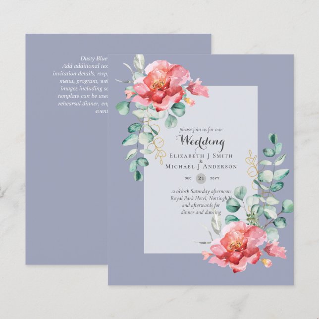 BUDGET Rouge Floral Eucalyptus MARIAGE de feuilles (Devant / Derrière)