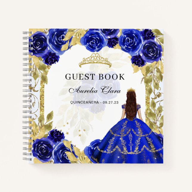 Budget Royal Blue Floral Quinceañera Livre d'or (Devant)