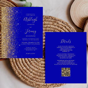 Budget Royal Blue Gold Glitter QR Code Wedding
