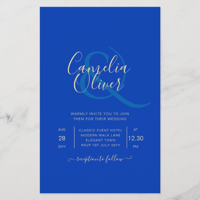 Budget Royal Blue Monochrome Wedding INVITE Flyer (Front)