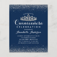 Budget Royal Blue Quinceañera Silver Tiara Invite
