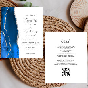 Budget Royal Blue Silver Agate QR Code Wedding