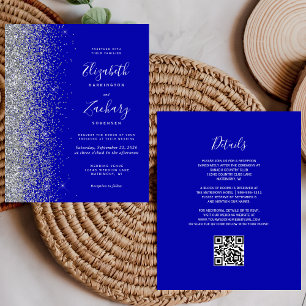 Budget Royal Blue Silver Glitter QR Code Wedding