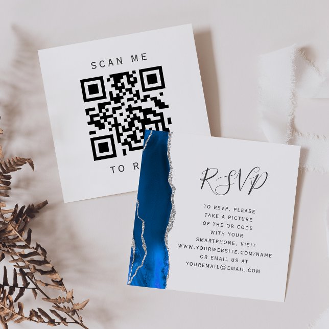 Budget Royal Blue Silver Wedding QR Code RSVP Enclosure Card (Creator Uploaded)