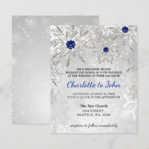 Budget Royal Blue Snowflakes Wedding invitation