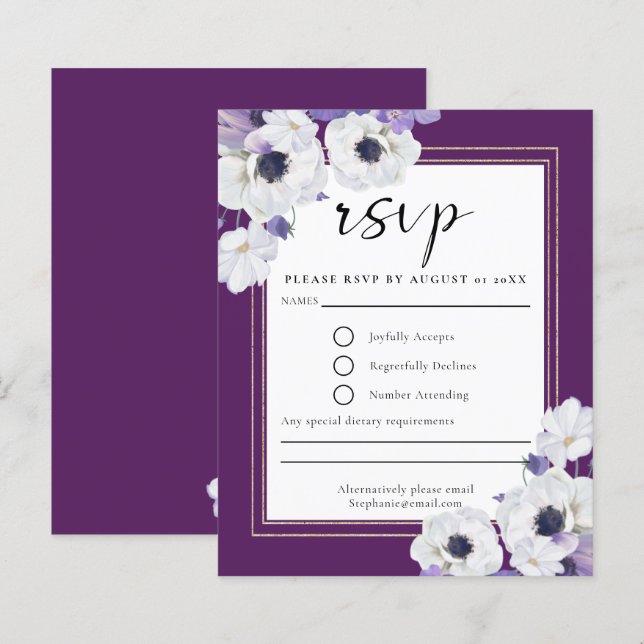 Budget Royal Purple Floral RSVP Card (Front/Back)