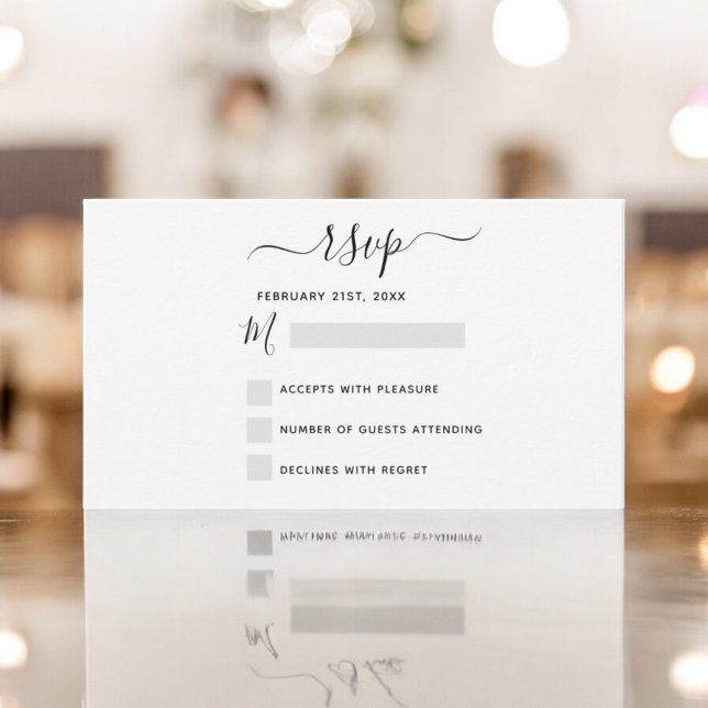 Budget RSVP Wedding Black White Script Card (Creator Uploaded)
