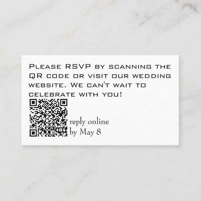 Budget RSVP Wedding Website QR Code Business Card (Front)