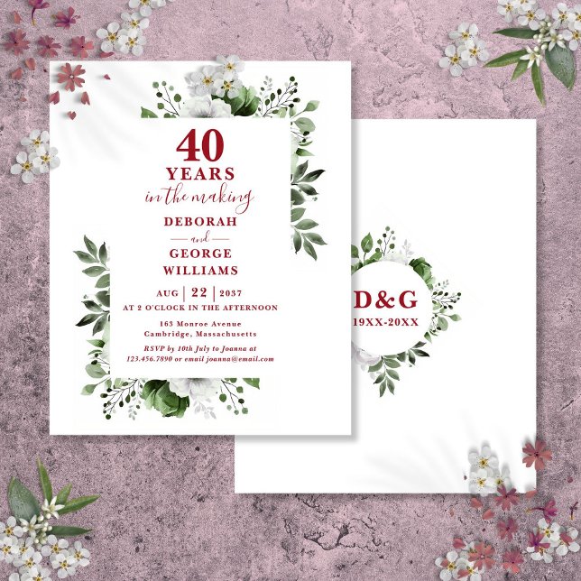 Budget Ruby 40th Wedding Anniversary Floral Invite (Budget Ruby 40th Wedding Anniversary Floral Invite)