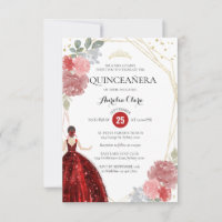 Budget Ruby Red Floral Geometric Quinceañera