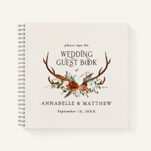 Budget rust cream floral wedding guest book rustic