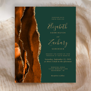 Budget Rust Dark Green Agate Wedding Invitation