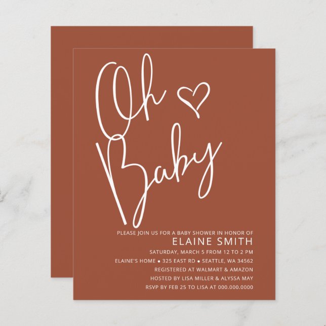 Budget Rust Gender Neutral Baby Shower Invitation (Front/Back)