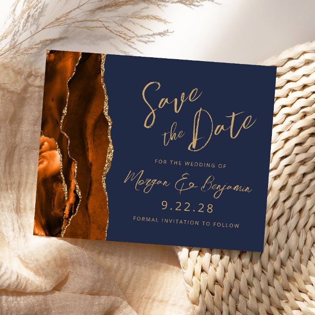 Budget Rust Gold Agate Navy Blue Save the Date (Creator Uploaded)
