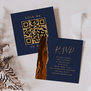 Budget Rust Gold Agate Navy Wedding QR Code RSVP Enclosure Card