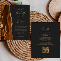 Budget Rust Gold Dark QR Code Wedding Invitation