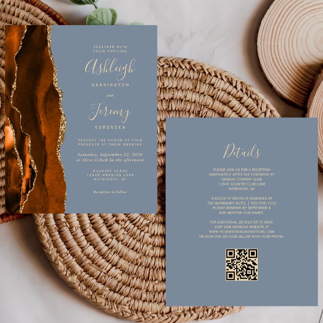 Budget Rust Gold Dusty Blue QR Code Wedding (Creator Uploaded)