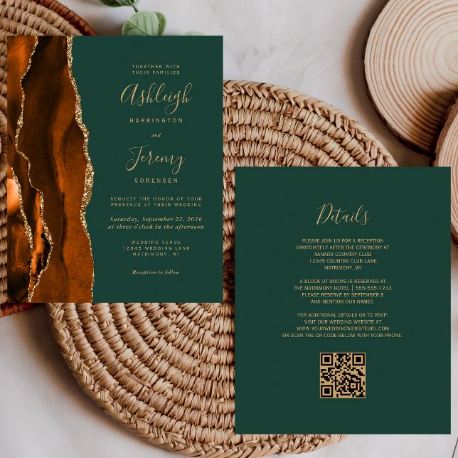 Budget Rust Gold Green QR Code Wedding Invitation (Creator Uploaded)