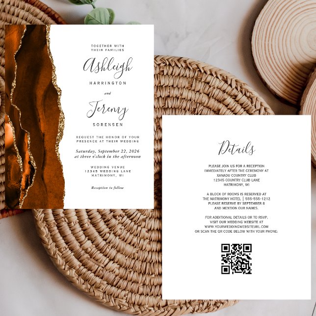 Budget Rust Gold White QR Code Wedding Invitation (Creator Uploaded)