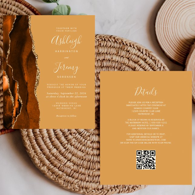 Budget Rust Honey Gold QR Code Wedding Invitation (Creator Uploaded)