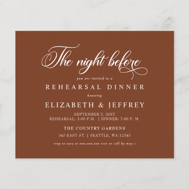 Budget Rust Night Before Rehearsal Dinner invite (Front)